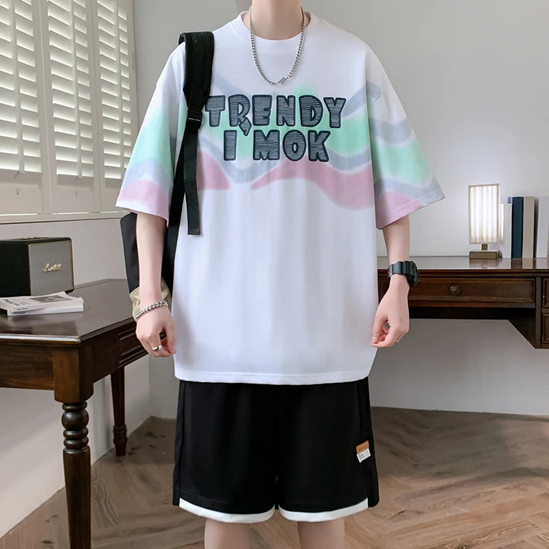 两件套！青少年学生夏季新款宽松百搭时尚运动休闲套装薄款T恤短裤