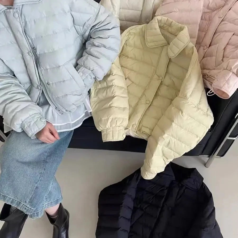 【少量现货】翻领保暖短款常规款宽松型休闲白鸭绒外套
