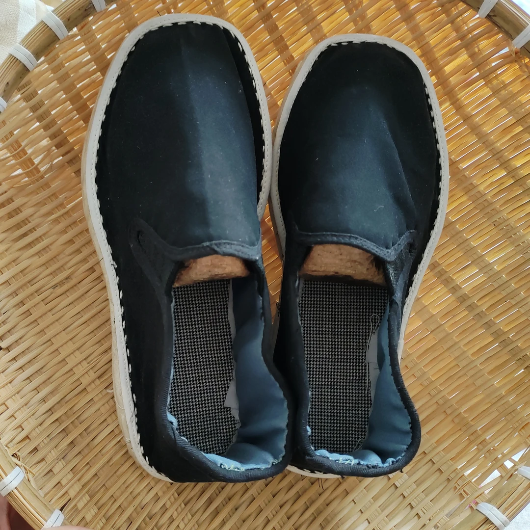 42码手工布鞋包边麻绳底黑光面