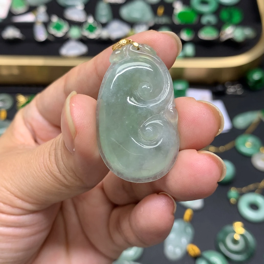 吊坠(不含链)18K金镶嵌翡翠有纹裂