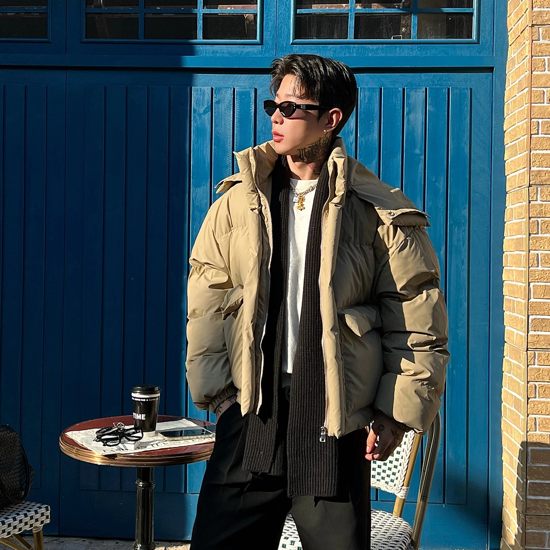 OXFREAK「绗缝盔甲骑士」纯色PU皮立领棉服男短款宽松飞行员外套