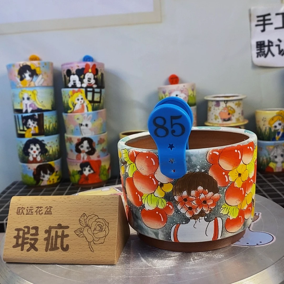 紫砂花盆红陶手绘花盆
