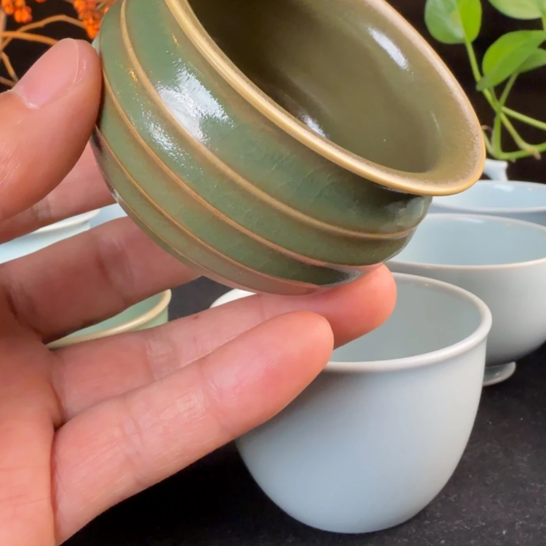 沙***鼠陶摆件汝瓷仿柴烧炫纹杯