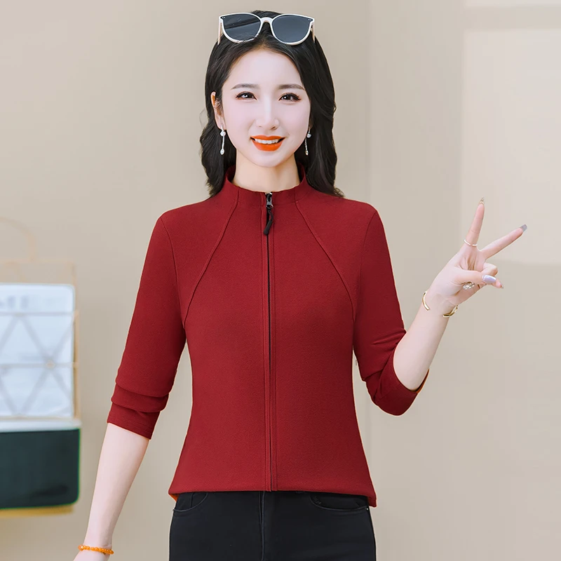 高档德绒拉链长袖开衫新春显瘦新款气质百搭自发热保暖洋气上衣