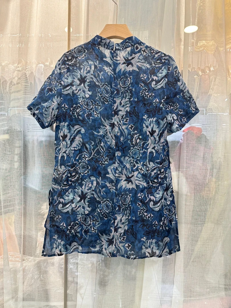 【梅梅真丝】2025夏季新中式时尚T恤设计师休闲夏季女装上衣8001-2