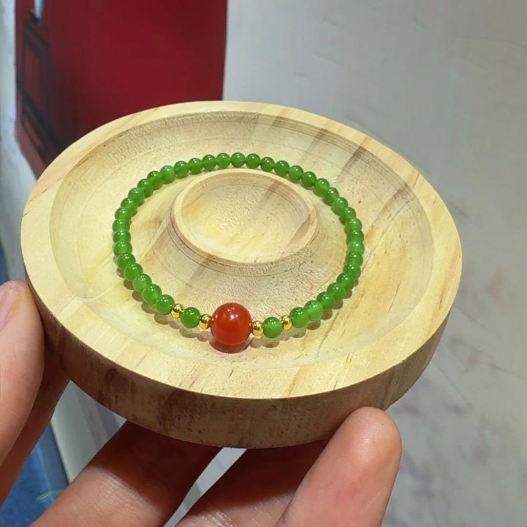 碧玉圆珠4mm苹果绿简约百搭气质首饰一套