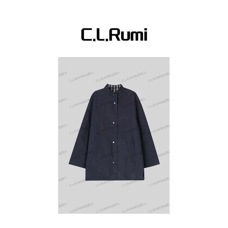 【rumi小店】“闻秋”25秋冬简约宽松显瘦经典双面格子风衣外套7154wt