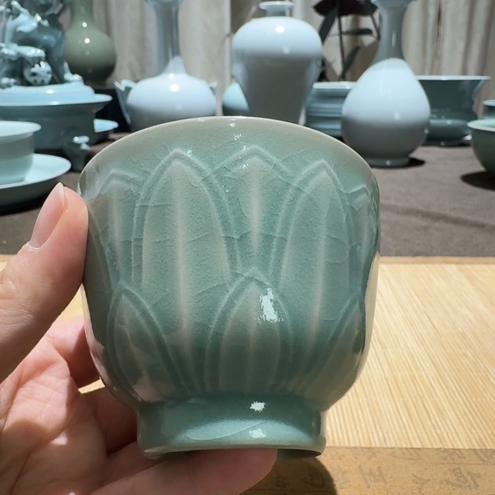 陶摆件全手工，连花杯