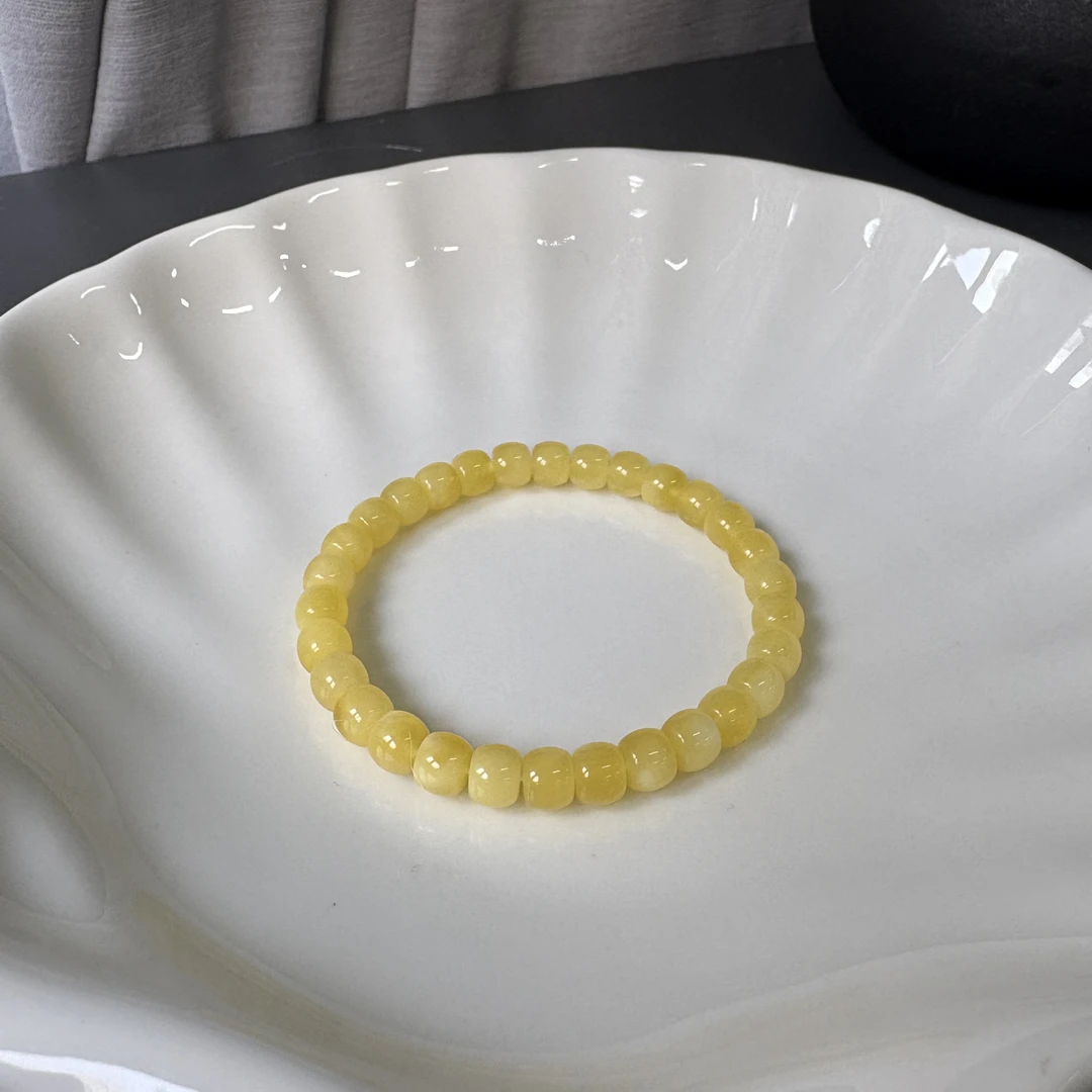 俄料精工归圆鸡油黄蜜蜡老型单圈手串约7mm6克