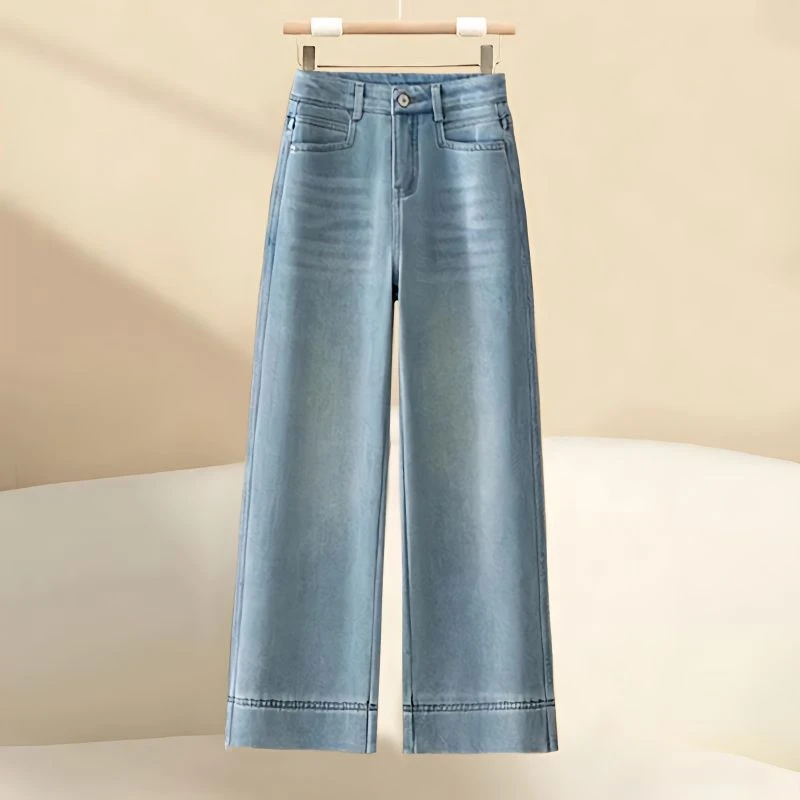 浅蓝色阔腿牛仔裤女春秋新款高腰时尚宽松显瘦百搭休闲直筒九分裤