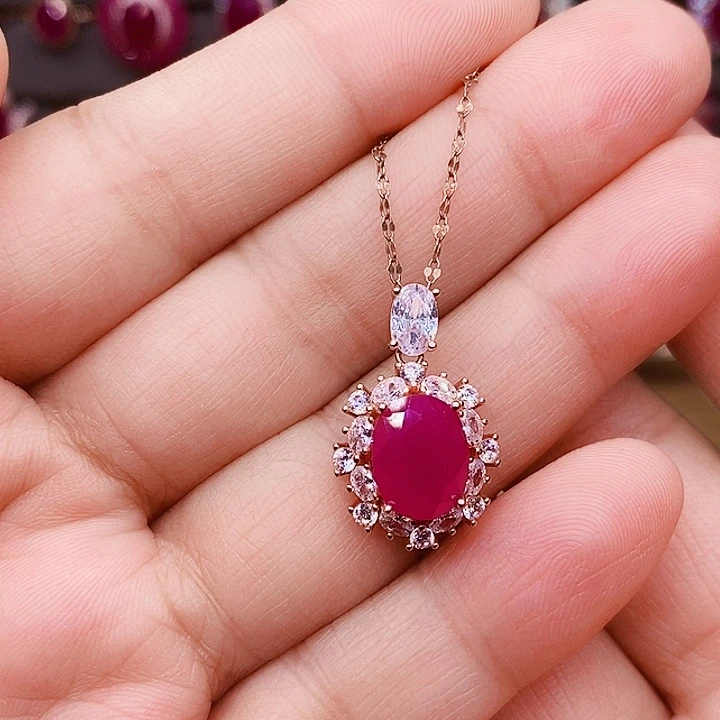 银S925镶嵌红宝石颈饰