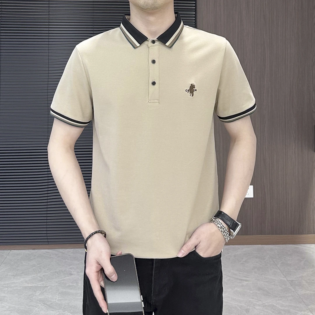 夏季新款男士短袖Polo衫男修身休闲商务百搭织带翻领薄款修身T恤