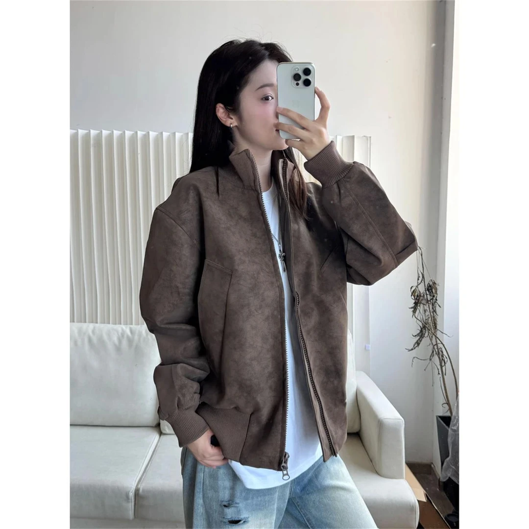 美拉德咖啡色pu皮外套男款秋季痞帅立领机车服美式复古高级感夹克