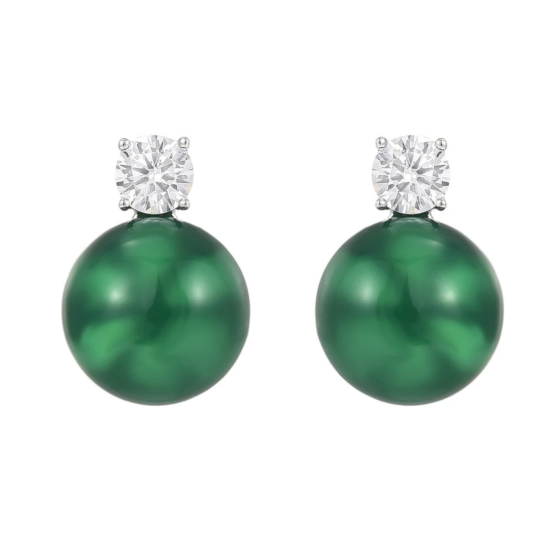 925银耳饰 30021简约几何精致大气时尚耳饰镶嵌绿色百搭耳钉