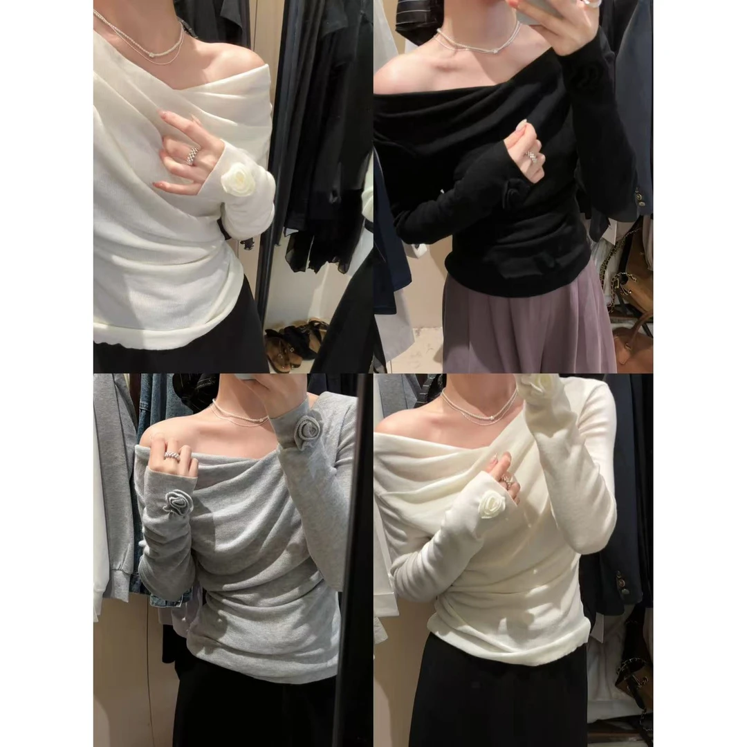 1030#『氧气韩女』三种穿法立体山茶花针织上衣