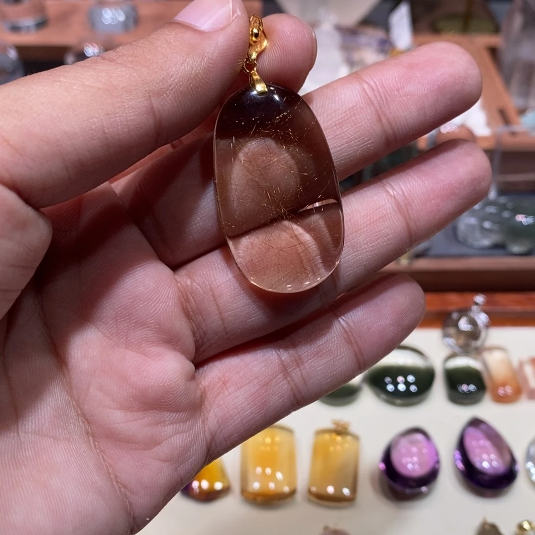 银S925镶嵌颈饰水晶全净体茶体金发