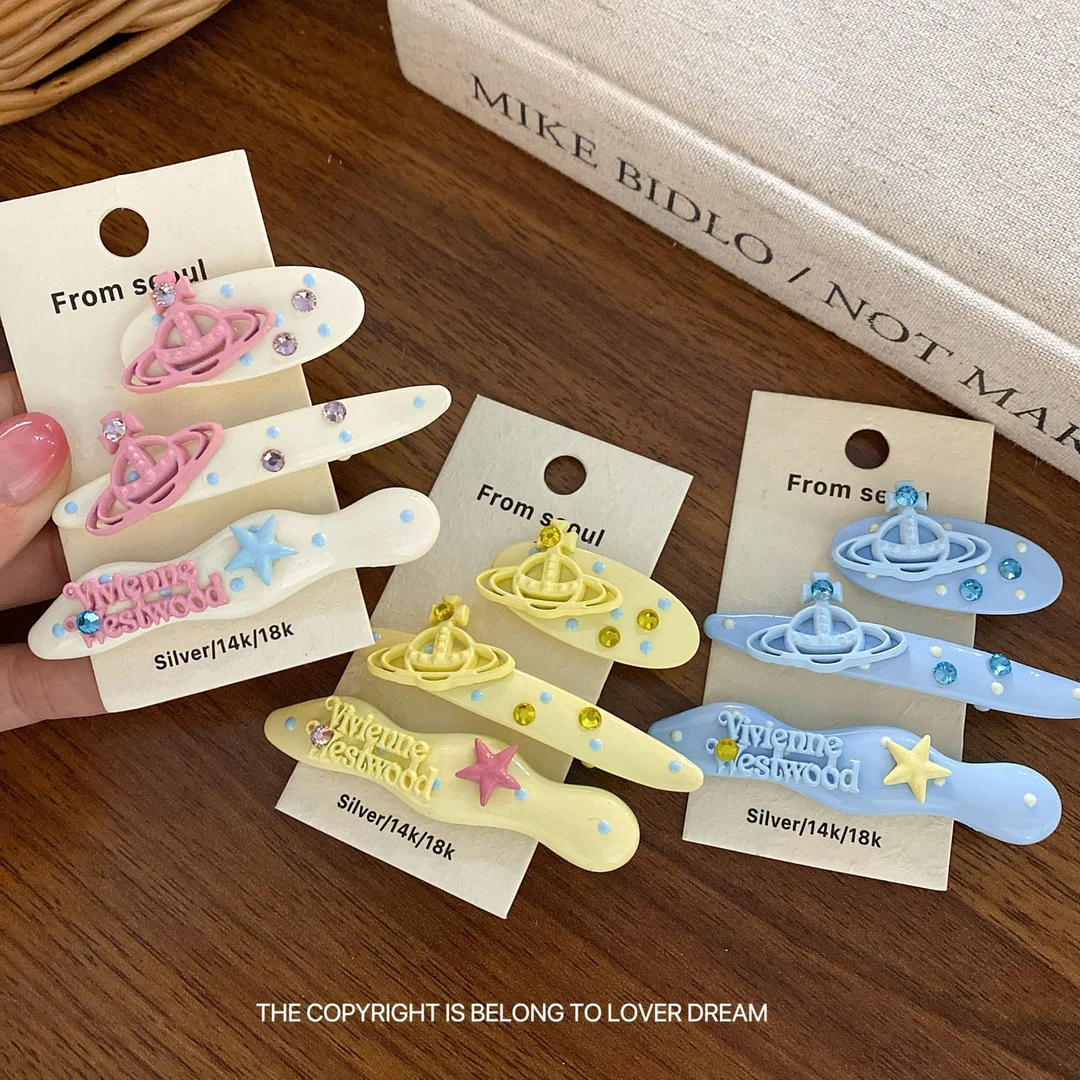 韩国ins新款水钻字母宇宙彩色波点发夹 甜美时尚刘海夹侧边夹发饰