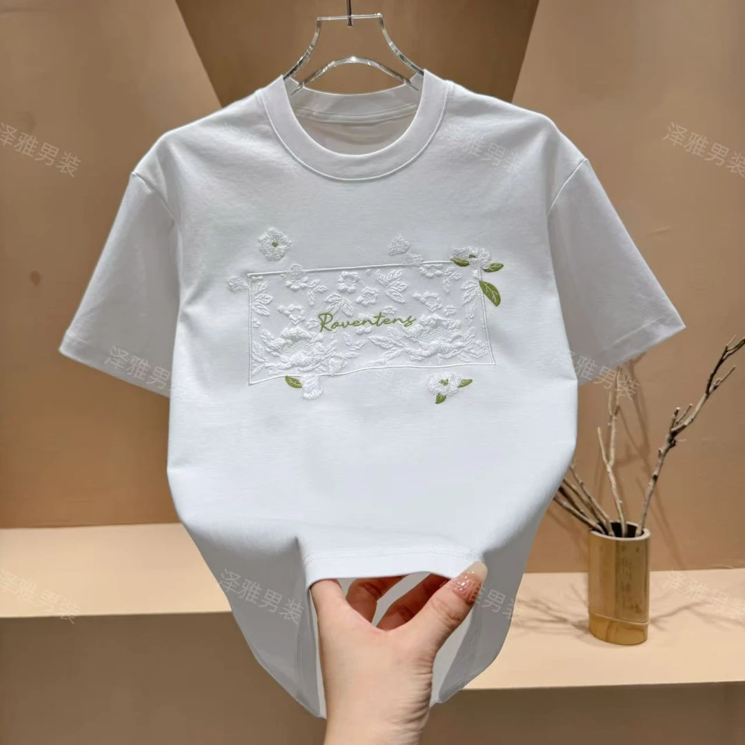 夏季男士设计感清新文艺风立体雕花T恤7538