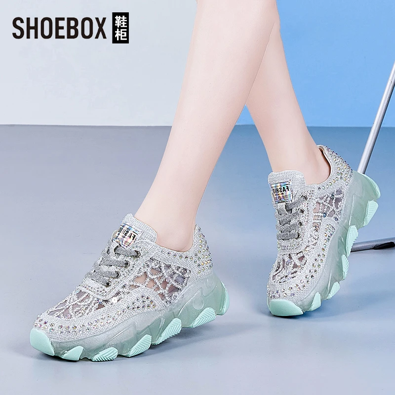 SHOEBOX鞋柜百搭网面透气老爹鞋女2025夏季新款软底休闲运动鞋