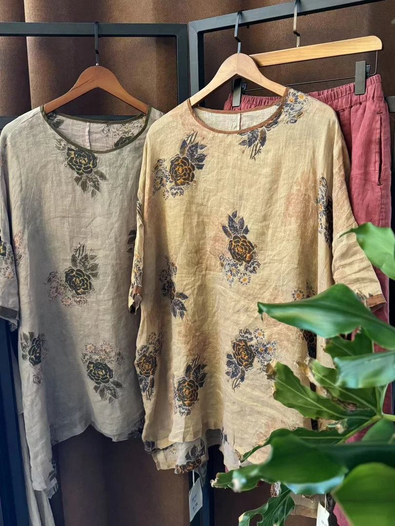 【紫语·苎麻系列】100%纯苎麻印花连衣裙