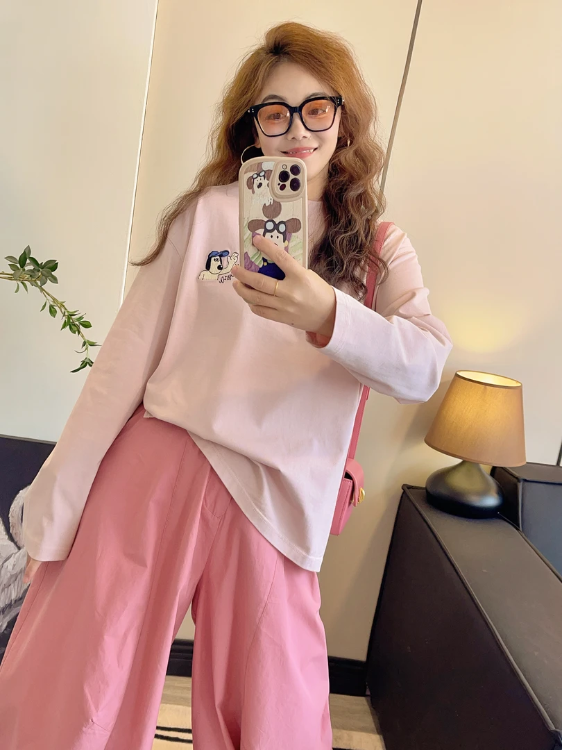 前后蓝帽狗（前后刺绣）~小羊家开叉打底衫长袖T恤1179（90-150斤）