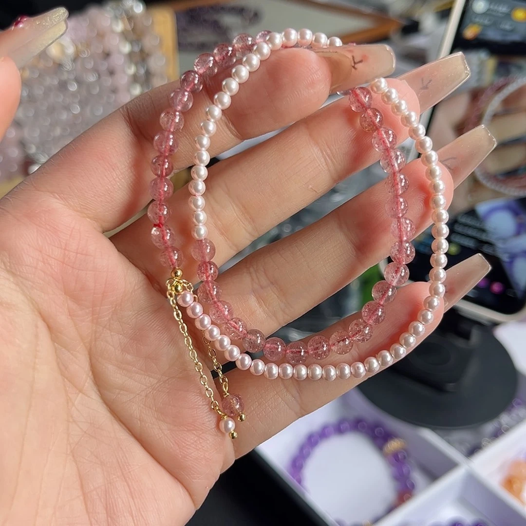 水晶手串未镶嵌草莓晶 4mm