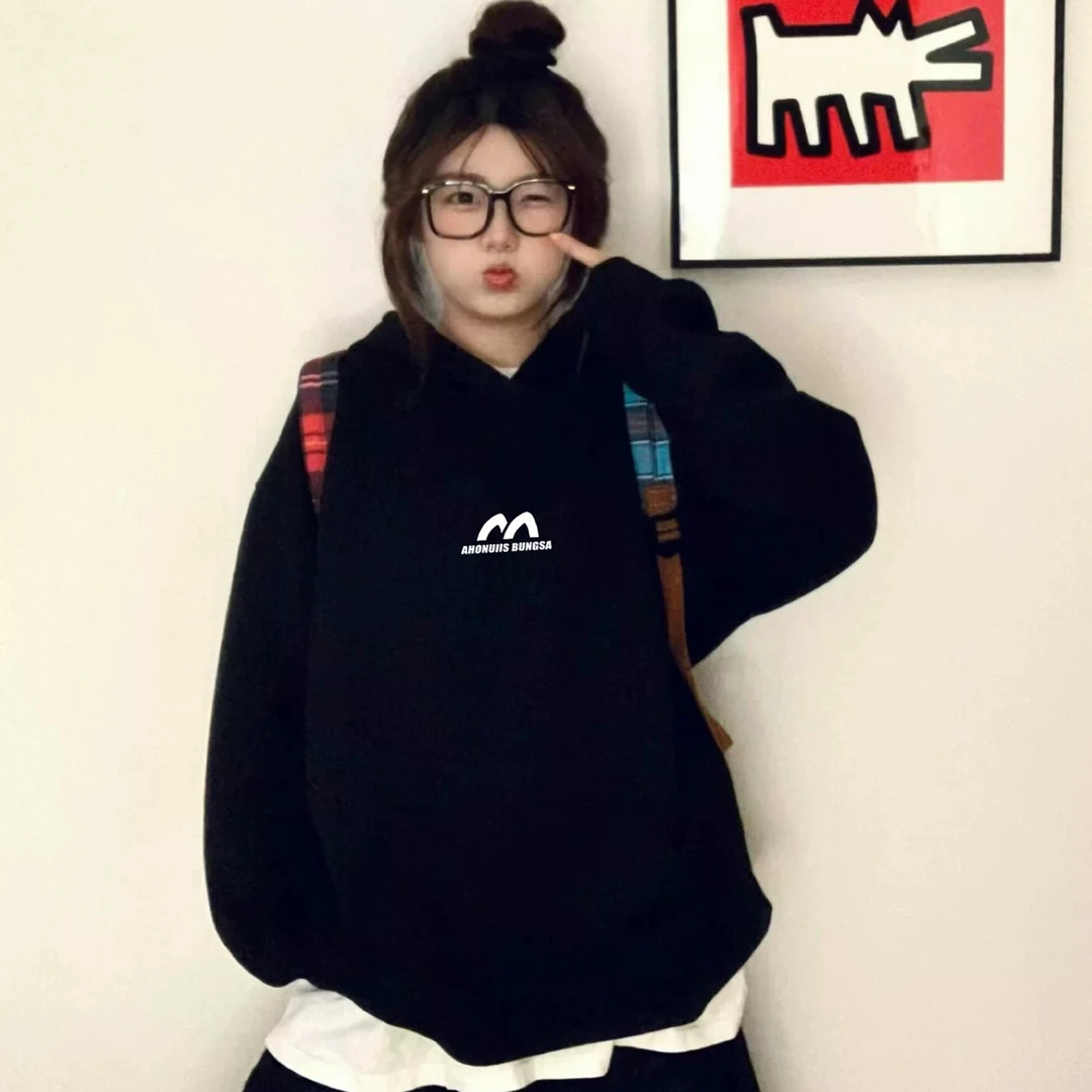 连帽加绒51-100清货情侣同款卫衣潮流印花重工时尚套头常规长袖