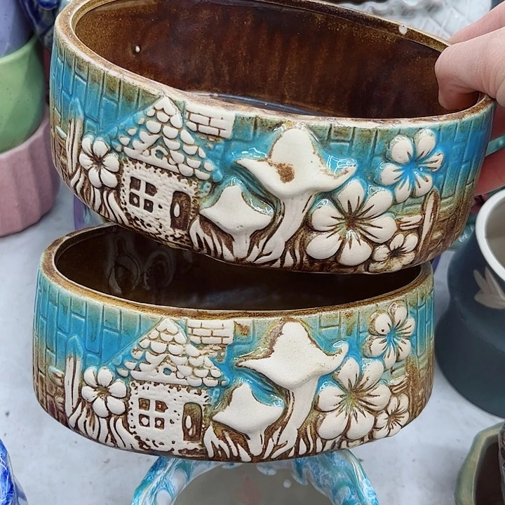 多肉绿植陶瓷花盆9.9包邮，有孔