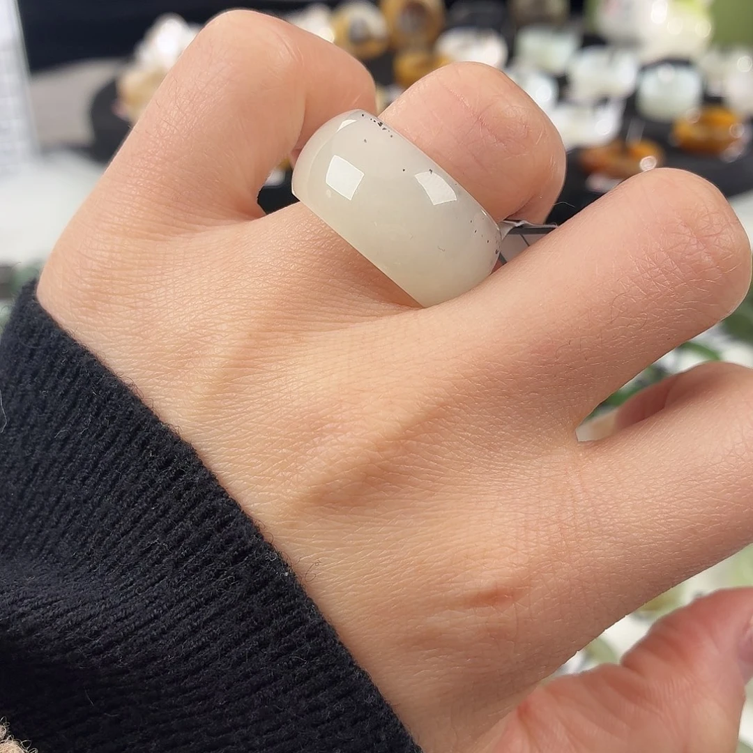 和田玉未镶嵌戒指S69点墨墩墩17.3