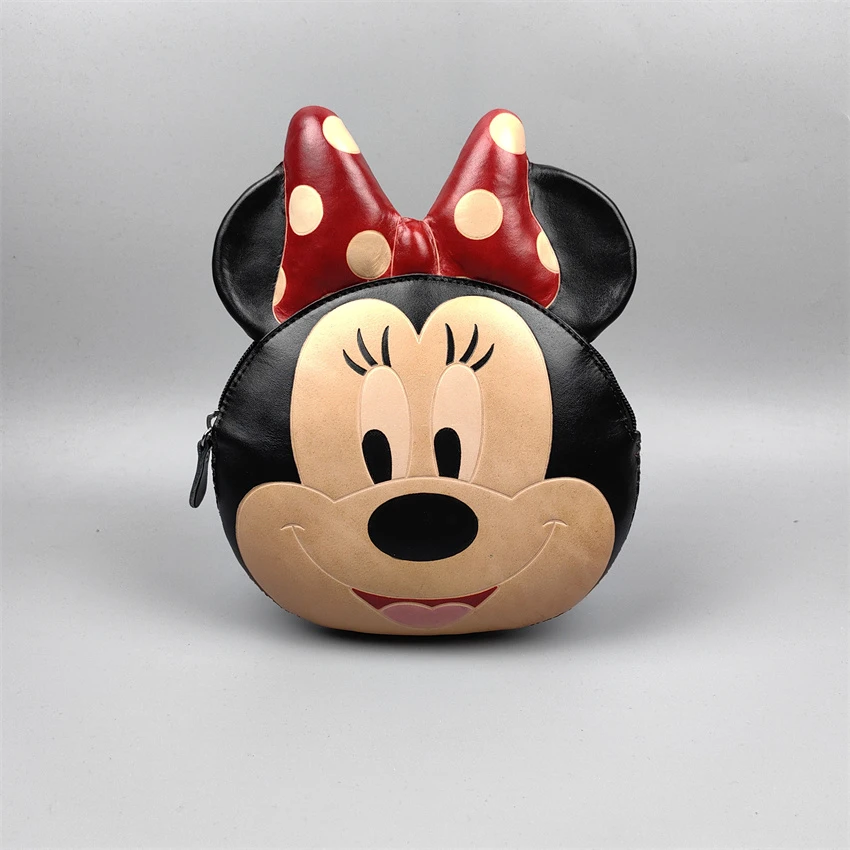 牛皮手工米奇包包女士学生手机包单肩斜挎卡通包手机包