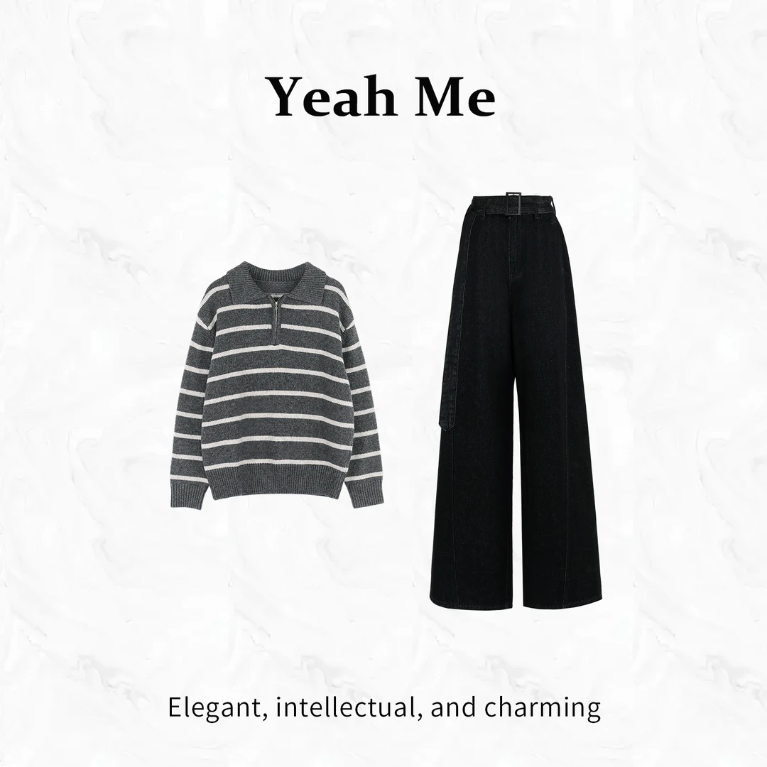 Yeah Me/也觅【格调物语】秋季新款文艺风气质百搭长裤套装显瘦穿搭