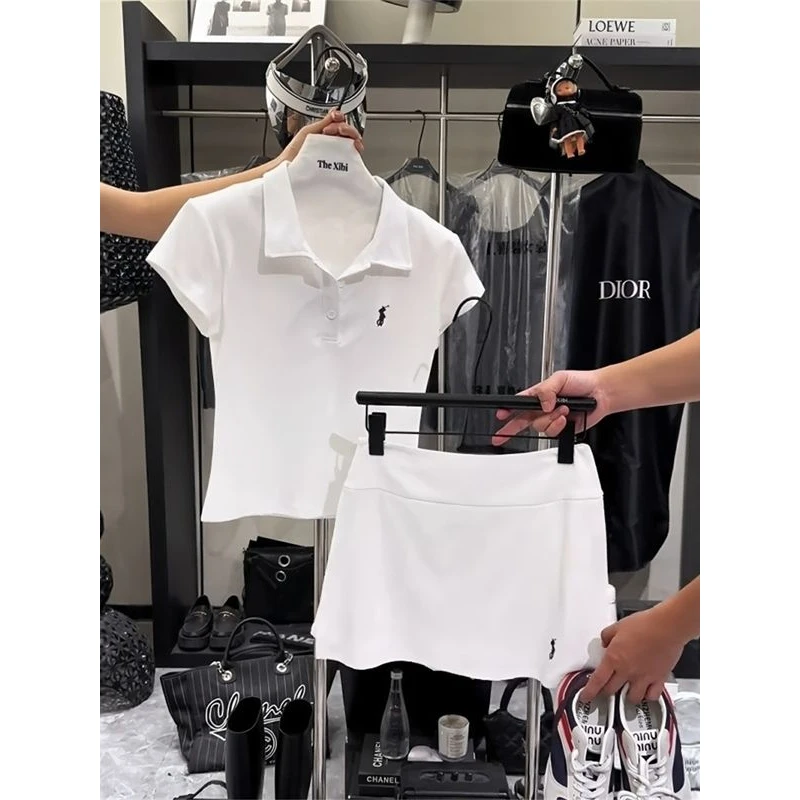 新款辣妹运动减龄刺绣小马上衣POLO衫裙裤半身裙女套装夏