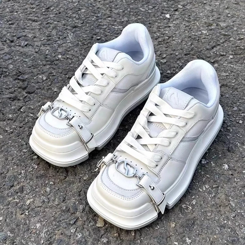 硬控你30秒~~邓为同款黑白熊猫绑带方头鞋男女款小众厚底休闲板鞋