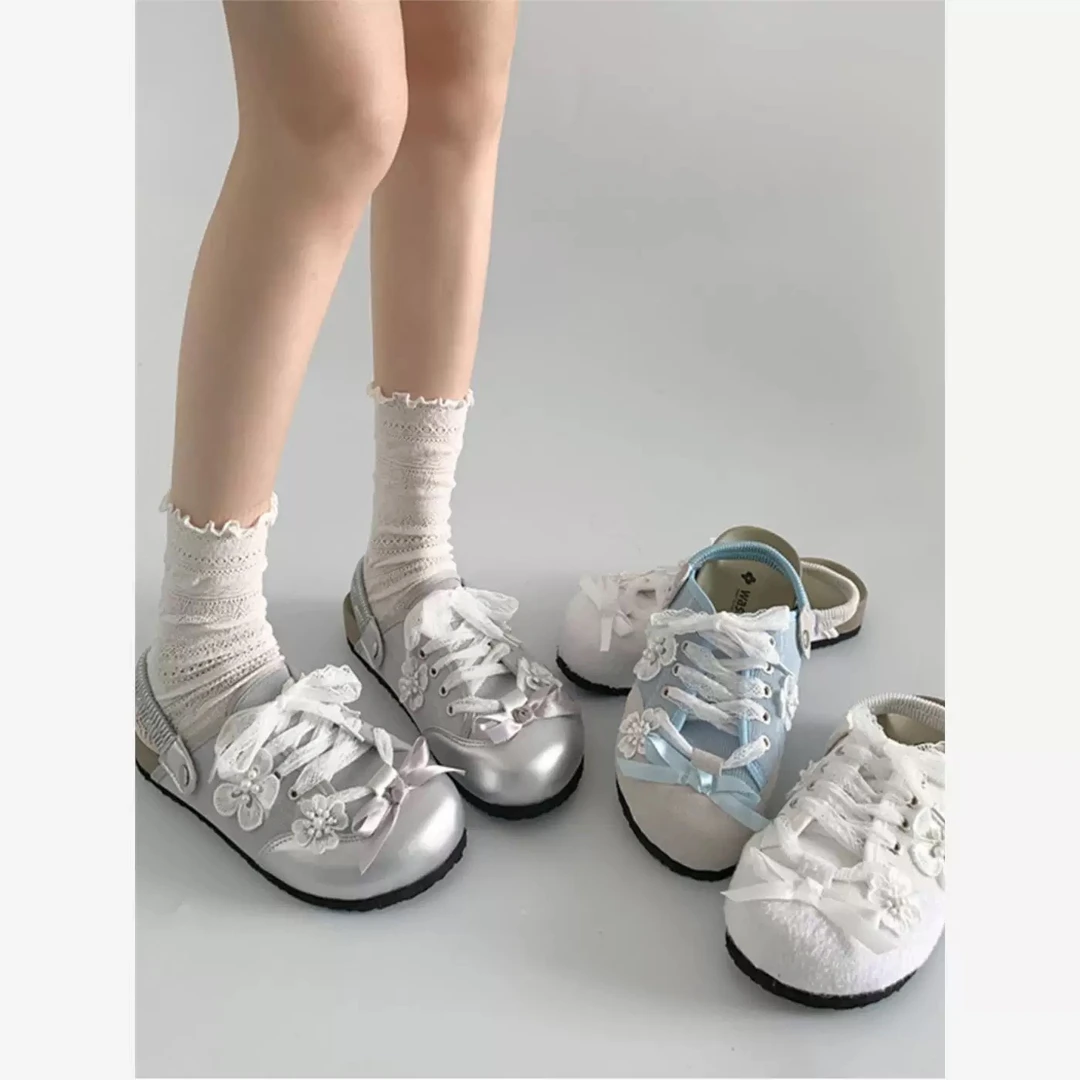 2025年新款夏季芭蕾风包头半拖鞋女外穿凉拖一字扣厚底勃肯凉鞋