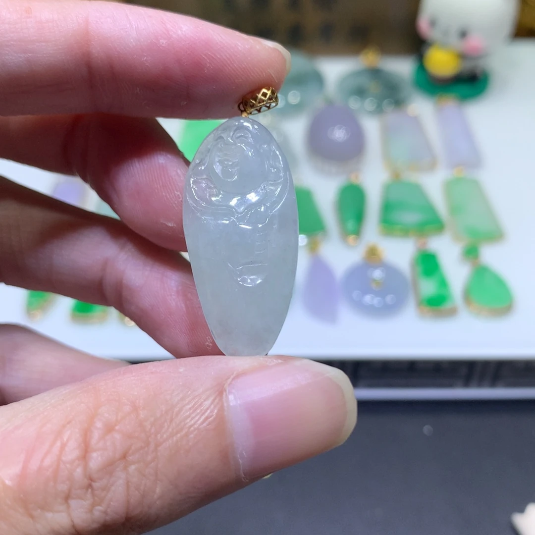 翡翠18K金镶嵌吊坠(不含链)