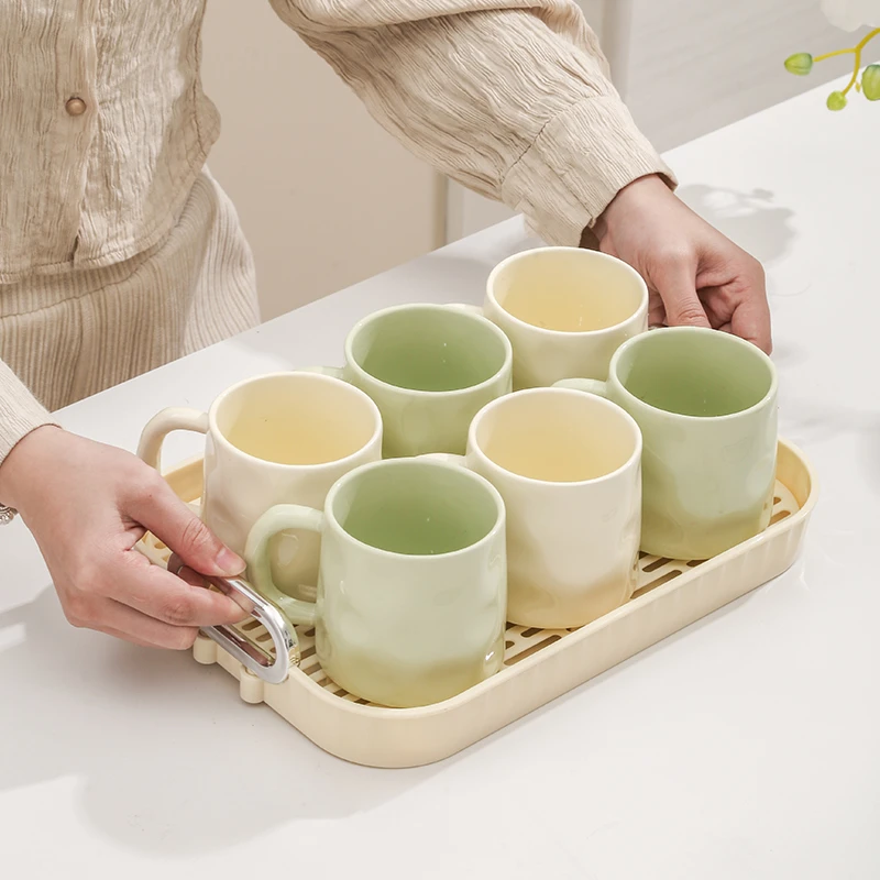 简约风高颜值小清新新款水具套装家用陶瓷杯子水杯杯具托盘杯架