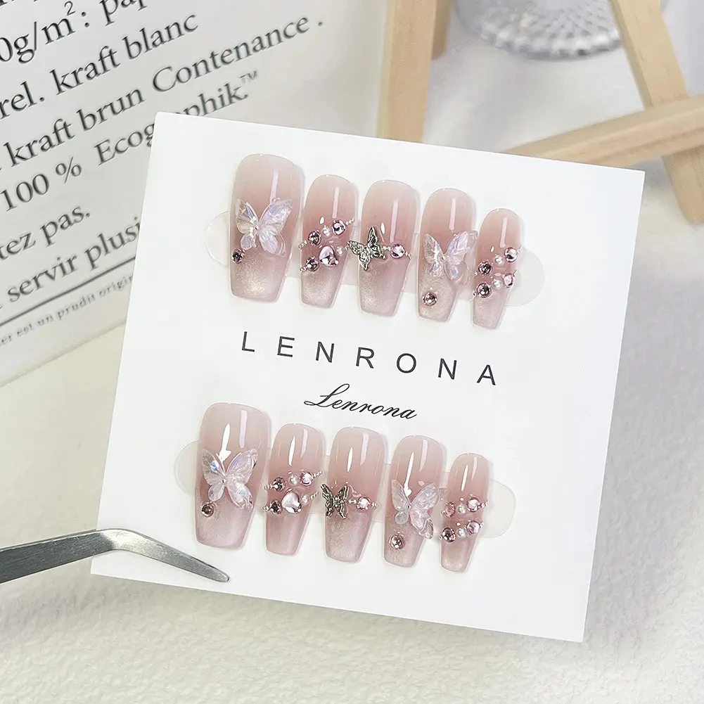 「极光蝴蝶」新款纯手工穿戴甲高品锆石钻高级轻奢蝴蝶穿戴式美甲贴