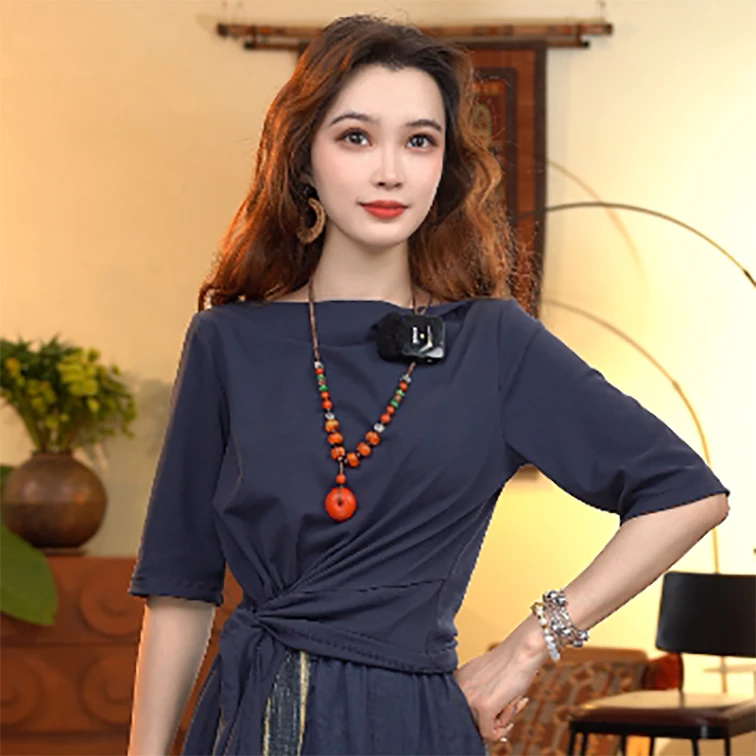 顾玖儿时尚百搭气质针织夏季一字肩上衣WS9177