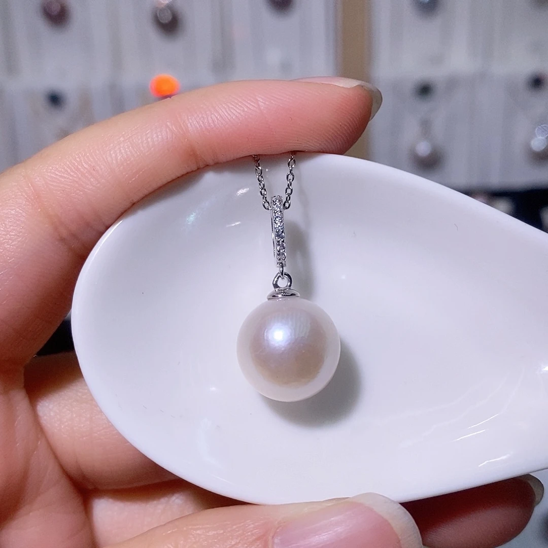 淡水珍珠吊坠(赠链)银S925镶嵌尺寸12/13毫米