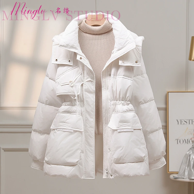 中长款羽绒服女2025年新款冬季收腰显瘦高贵时尚连帽小个子外套