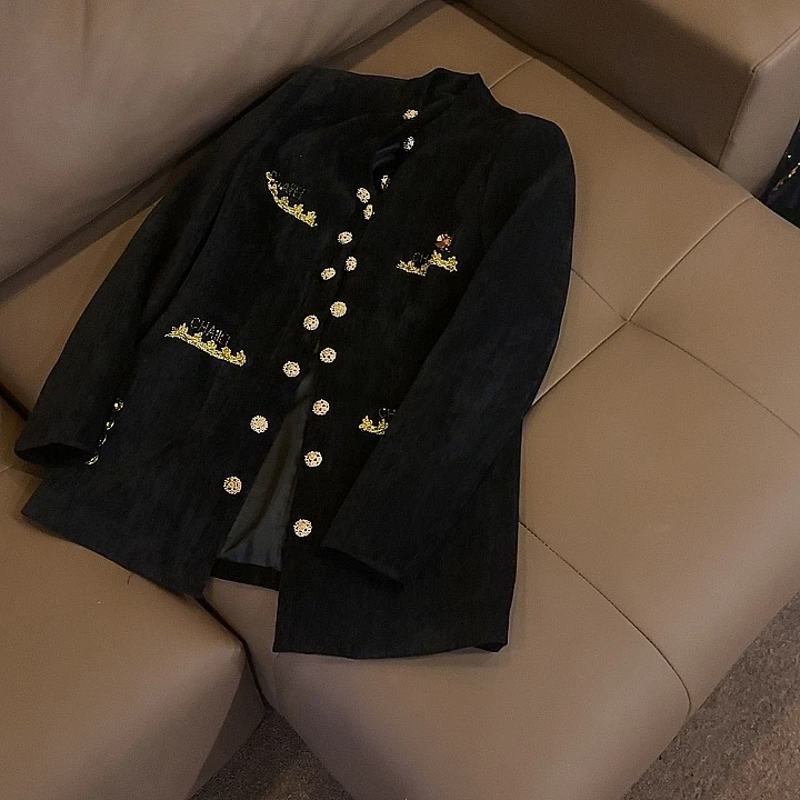 【OS&oneshow】复古英伦风西装外套女2025新款金属扣时尚气质西服