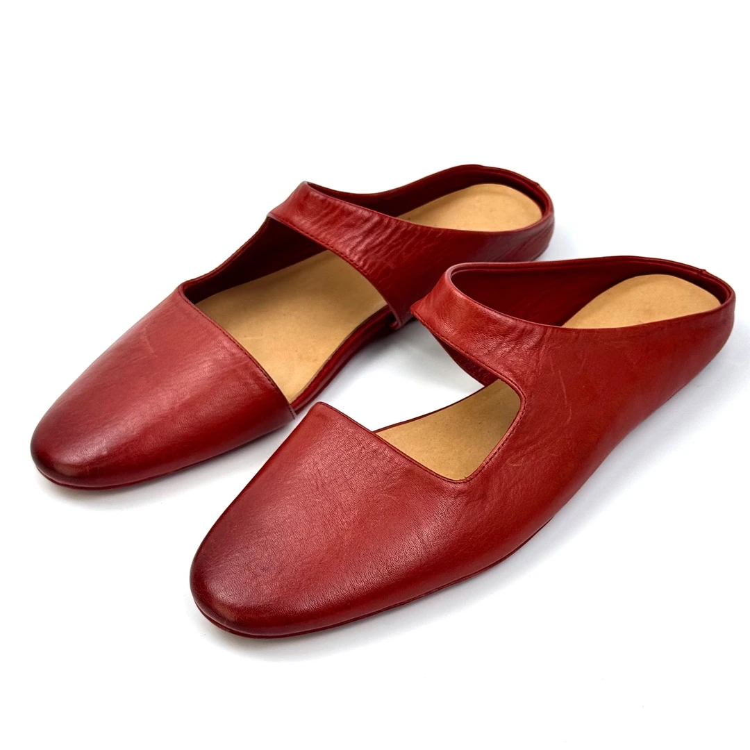 复古擦色平底真皮穆勒鞋拖鞋女夏季新款外穿包头浅口半拖鞋低跟