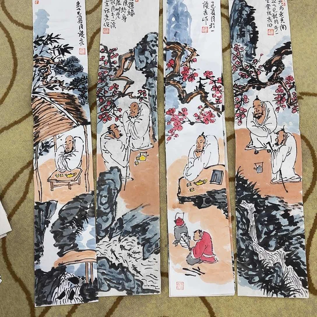 国画四条屏童童童童