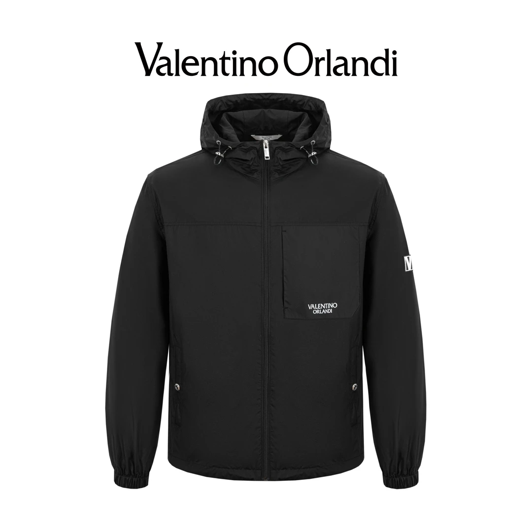 华伦天奴.奥兰迪男士春季黑色户外休闲连帽夹克外套