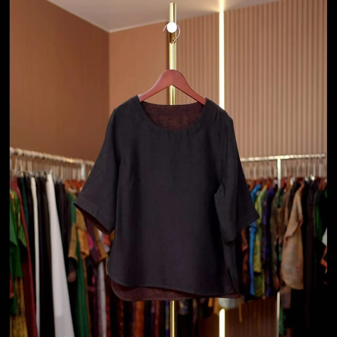 嘉颜-新中式国风黑色两面穿休闲上衣0460