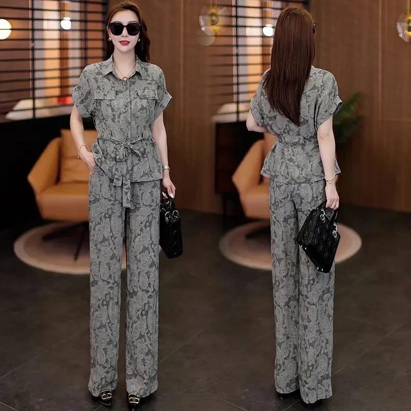 小个子时髦百搭显瘦拼接短袖套装女2025年夏季新款阔腿裤两件套潮