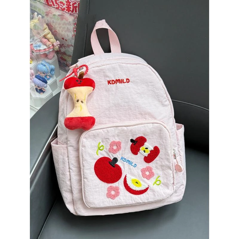 刺绣红苹果书包女大学生背包甜美少女高颜值可爱卡通双肩包