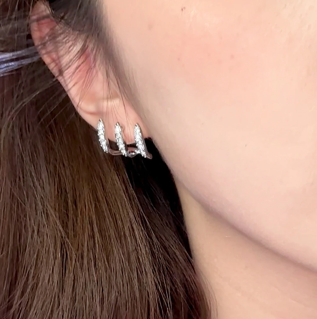 合金锆石耳饰 【单耳洞】设计感三爪耳环高级感简约弧形曲线高质量