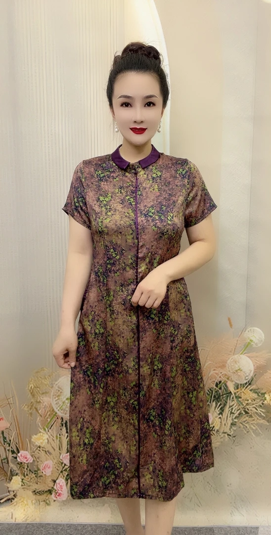 新中式复古小翻领碎花夏季中老年减龄中长款宽松时尚气质连衣裙