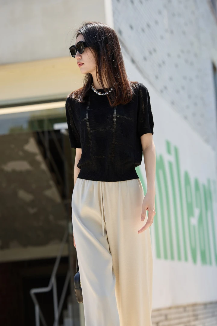 【水映】夏款短袖针织衫淑女打底短款T恤 s2590